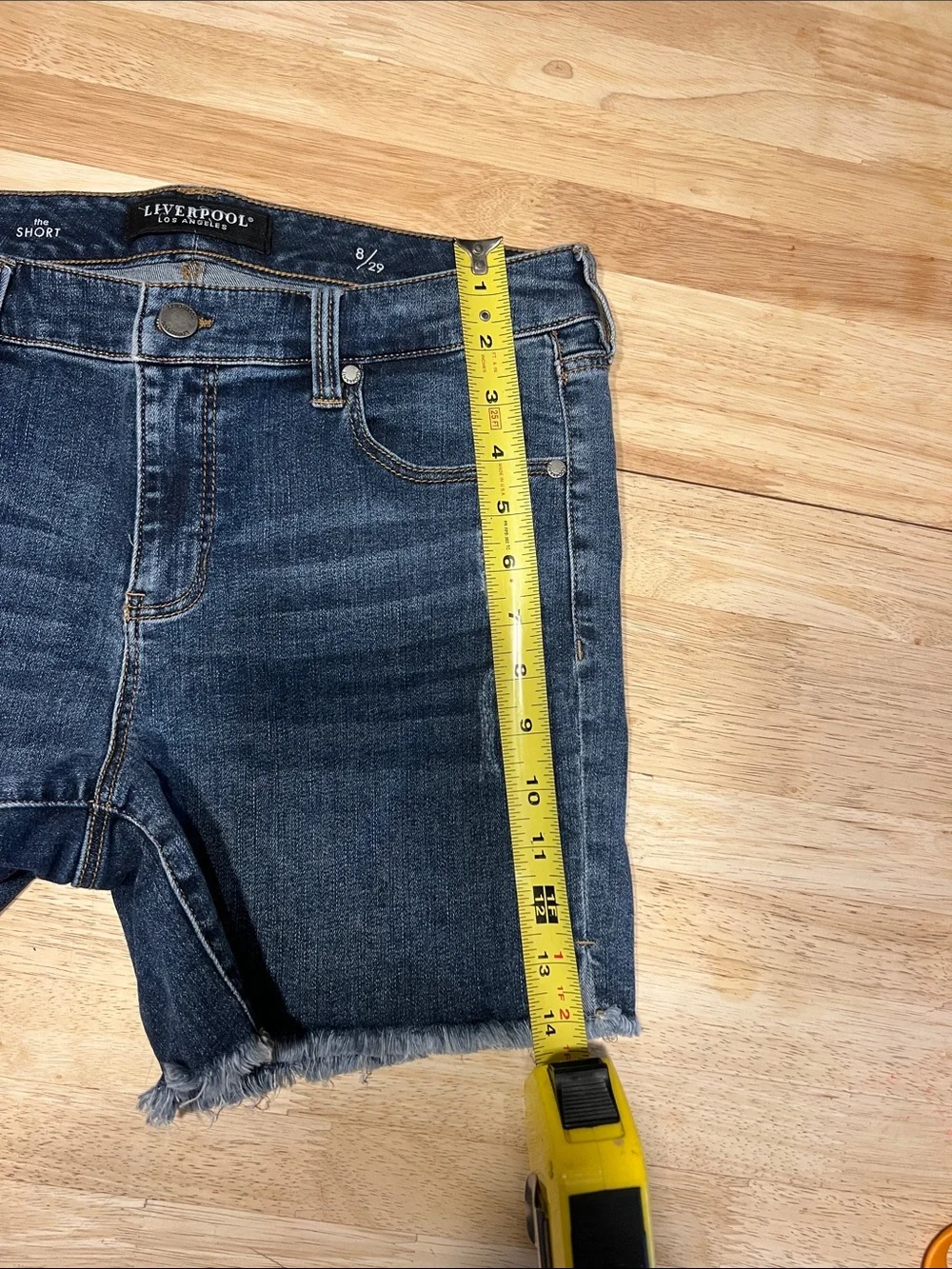 Liverpool Mid Blue Frayed Hem Denim Shorts